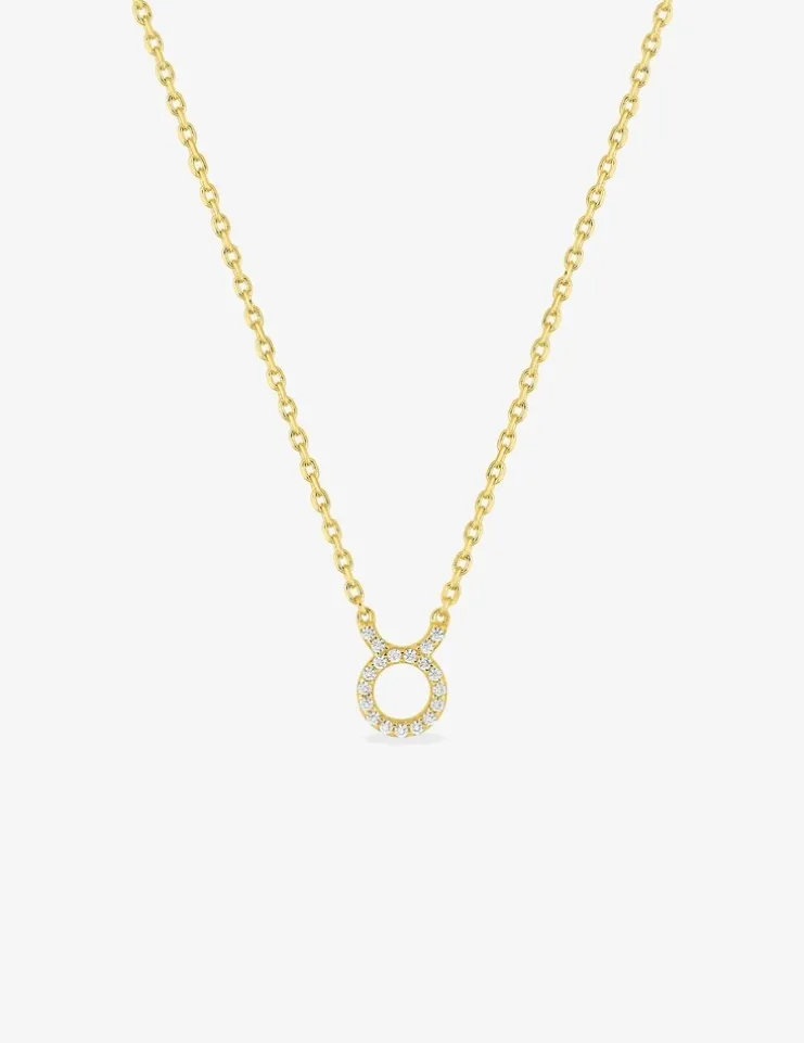 Collier plaqué or jaune, pendentif zodiaque taureau avec oxydes de zirconium SO OR