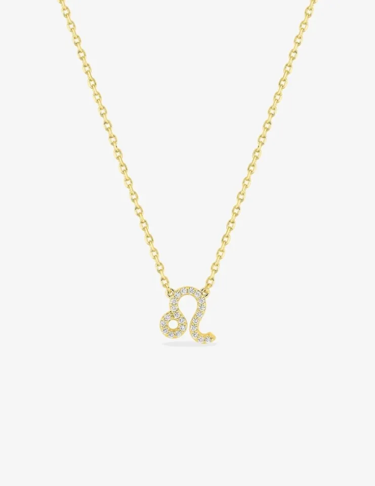 Collier plaqué or jaune, pendentif zodiaque lion avec oxydes de zirconium SO OR