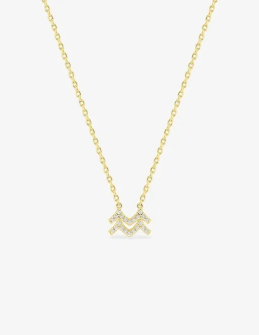 Collier plaqué or jaune, pendentif zodiaque verseau avec oxydes de zirconium SO OR