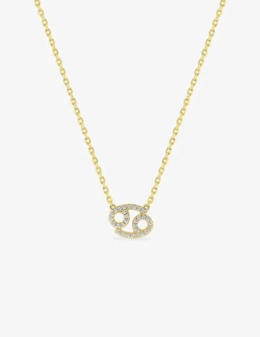 Collier plaqué or jaune, pendentif zodiaque cancer avec oxydes de zirconium SO OR