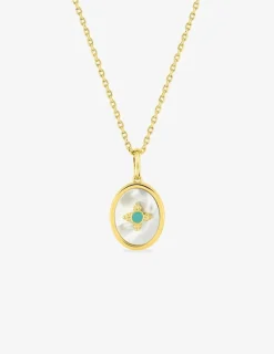 Collier plaqué or, ovale nacre et laque bleue SO OR