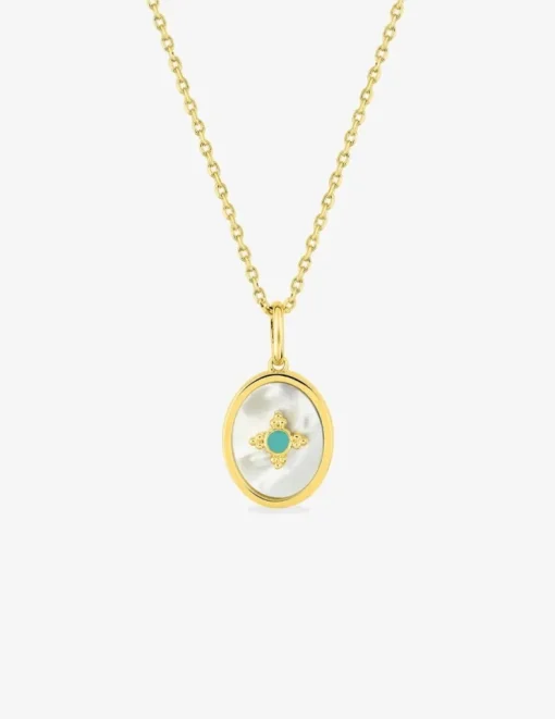 Collier plaqué or, ovale nacre et laque bleue SO OR