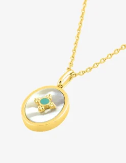 Collier plaqué or, ovale nacre et laque bleue SO OR