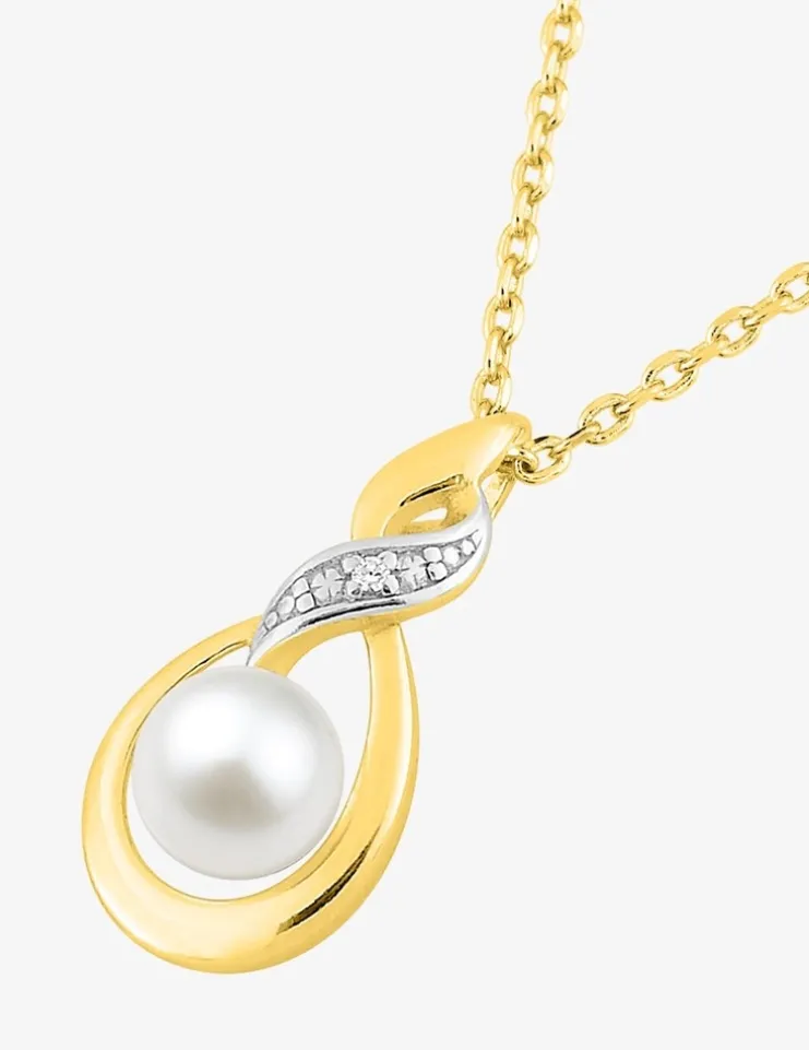 Collier plaqué or, oxydes de zirconium et rhodium, pendentif perle SO OR