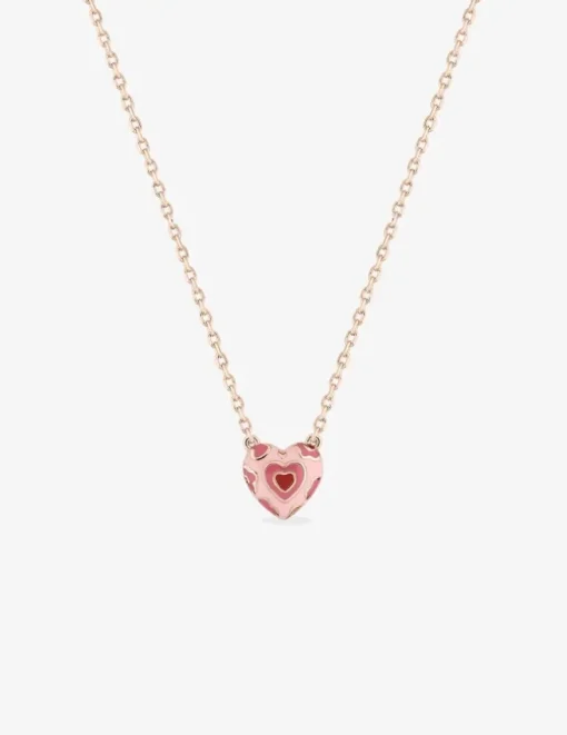Collier plaqué or rose, pendentif cœur avec laque rose et rouge SO OR