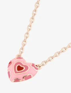 Collier plaqué or rose, pendentif cœur avec laque rose et rouge SO OR