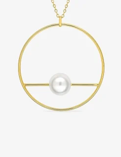 Collier sautoir cercle 40 mm plaqué or + perle d'imitation 10 mm SO OR