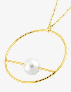Collier sautoir cercle 40 mm plaqué or + perle d'imitation 10 mm SO OR
