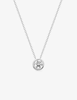 Collier solitaire argent 925‰ rhodié et oxyde de zirconium 6 mm serti clos SO OR