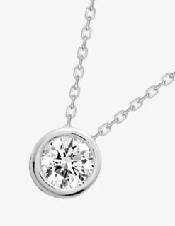Collier solitaire argent 925‰ rhodié et oxyde de zirconium 6 mm serti clos SO OR