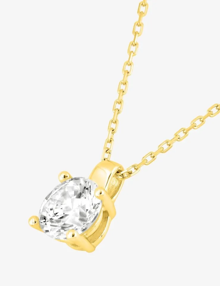 Collier solitaire or jaune 750‰ et oxyde de zirconium 0,70 ct SO OR