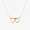 Collier tricolore double cœur or 375‰ et oxydes de zirconium SO OR