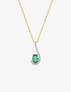 Collier virgule plaqué or, rhodium et oxyde de zirconium blanc et vert SO OR