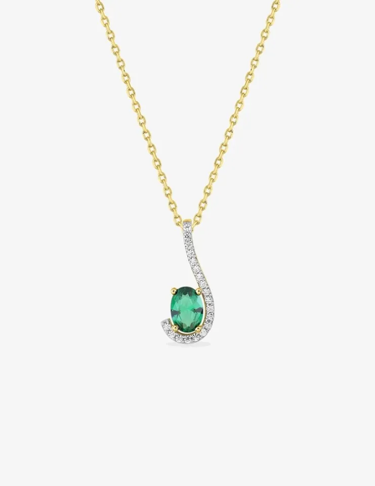 Collier virgule plaqué or, rhodium et oxyde de zirconium blanc et vert SO OR