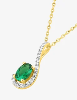 Collier virgule plaqué or, rhodium et oxyde de zirconium blanc et vert SO OR