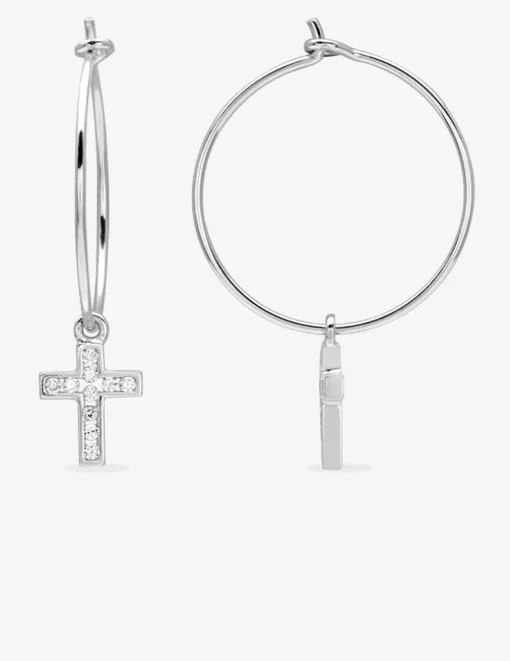 Créoles 20 mm argent 925‰ rhodié et croix oxydes de zirconium SO OR