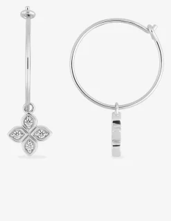 Créoles 15 mm argent 925‰ rhodié et fleur oxydes de zirconium SO OR