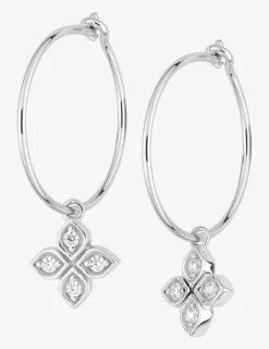 Créoles 15 mm argent 925‰ rhodié et fleur oxydes de zirconium SO OR
