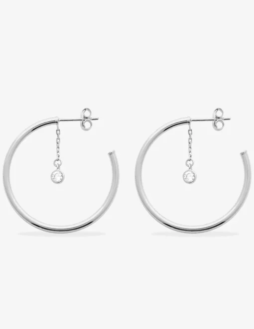 Créoles 30 mm argent 925‰ rhodié et oxyde de zirconium SO OR