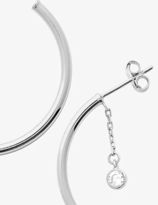 Créoles 30 mm argent 925‰ rhodié et oxyde de zirconium SO OR