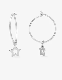 Créoles 15 mm breloque étoile argent 925‰ rhodié SO OR