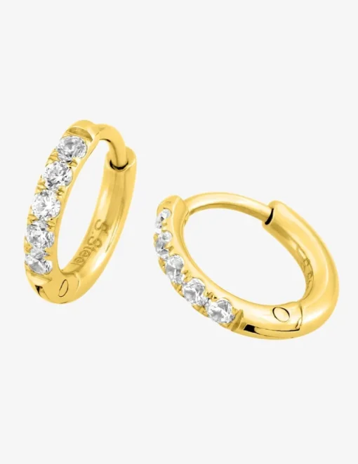 Créoles 12 mm oxydes de zirconium synthétiques et acier doré SO OR