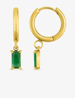Créoles acier doré et oxyde de zirconium vert rectangle SO OR