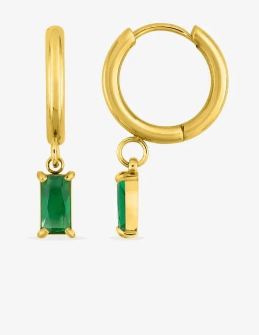 Créoles acier doré et oxyde de zirconium vert rectangle SO OR