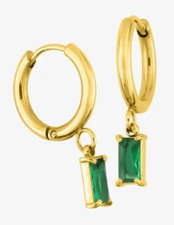 Créoles acier doré et oxyde de zirconium vert rectangle SO OR