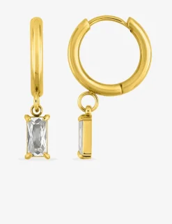 Créoles acier doré et oxyde de zirconium blanc rectangle SO OR