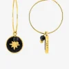 Créoles acier jaune pendentif étoile et agate noire SO OR