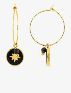 Créoles acier jaune pendentif étoile et agate noire SO OR