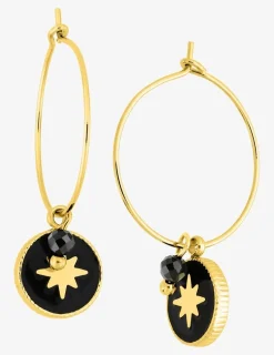 Créoles acier jaune pendentif étoile et agate noire SO OR