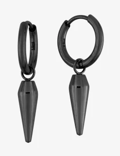 Créoles acier noir avec un pendant en forme de cône SO OR