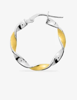 Créoles fil torsadé 3 mm diamètre 15 mm or jaune 375‰ et rhodium SO OR