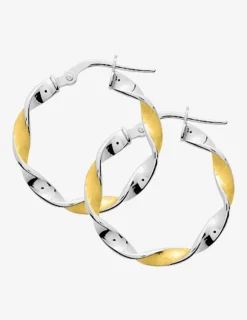 Créoles fil torsadé 3 mm diamètre 15 mm or jaune 375‰ et rhodium SO OR
