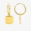 Créoles or 375 ‰ jaune pendentif carré rond SO OR