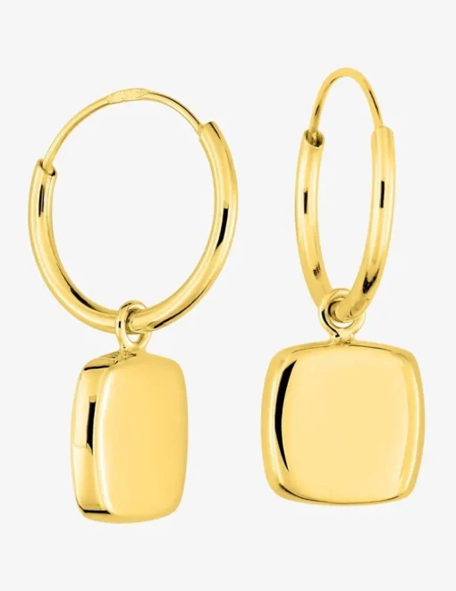 Créoles or 375 ‰ jaune pendentif carré rond SO OR