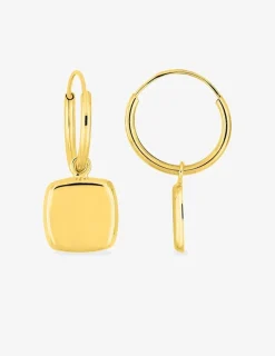 Créoles or 750 ‰ jaune pendentif carré rond SO OR