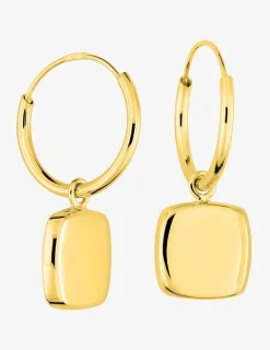 Créoles or 750 ‰ jaune pendentif carré rond SO OR