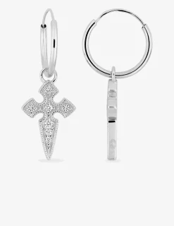 Créoles or blanc 375 ‰ avec breloques croix et oxydes de zirconium SO OR