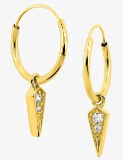 Créoles or jaune 375 ‰ avec breloques triangulaires et oxydes de zirconium SO OR