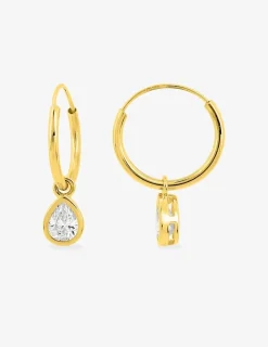 Créoles or jaune 750 ‰, oxydes de zirconium avec breloques "goute" SO OR