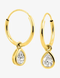 Créoles or jaune 750 ‰, oxydes de zirconium avec breloques "goute" SO OR