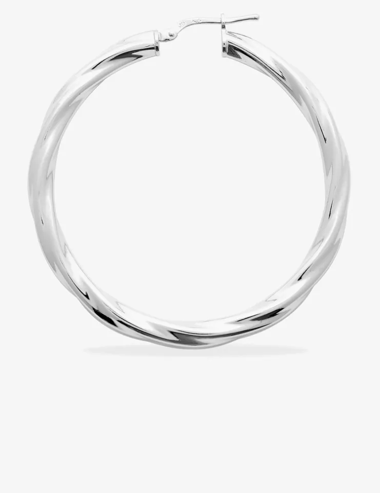 Créoles torsadées 40 mm tube 4 mm argent 925‰ rhodié SO OR