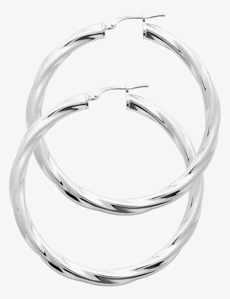 Créoles torsadées 40 mm tube 4 mm argent 925‰ rhodié SO OR