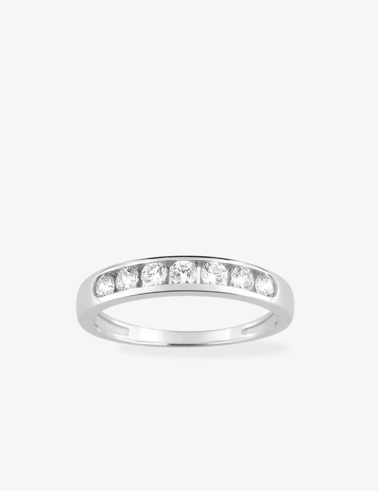 Demi-alliance serti rail or blanc 375‰ et 7 oxydes de zirconium 0,50 ct - Mariage