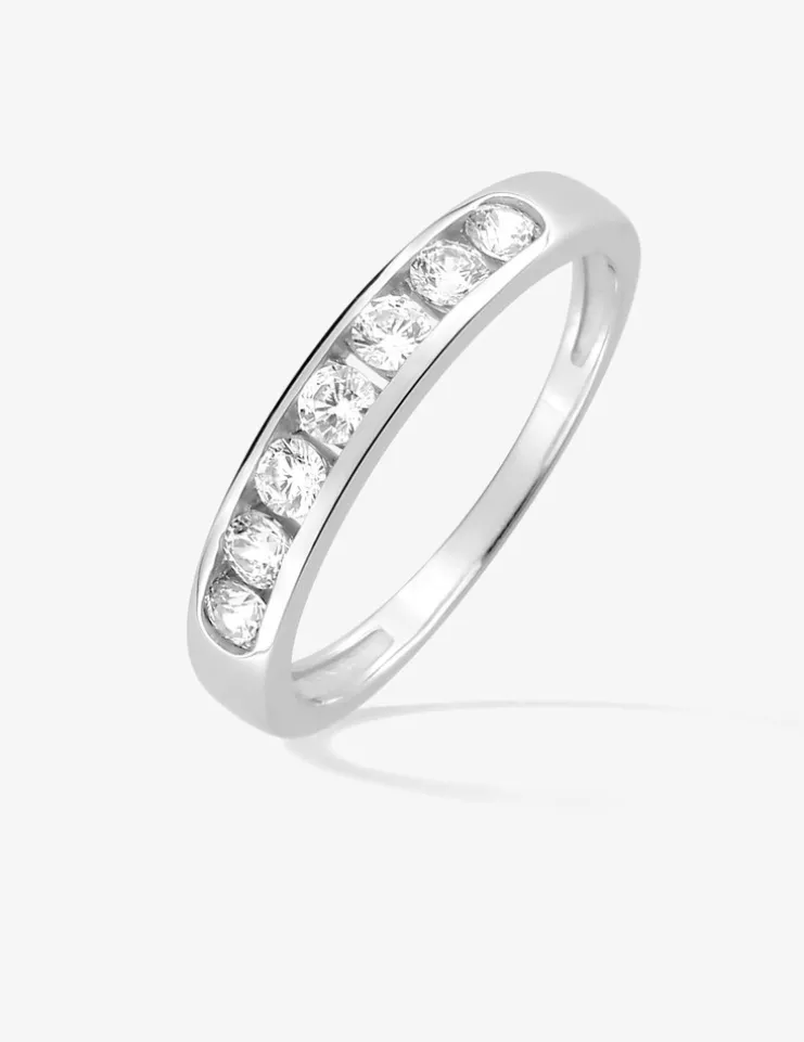 Demi-alliance serti rail or blanc 375‰ et 7 oxydes de zirconium 0,50 ct - Mariage