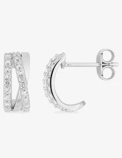 Demi-créoles argent 925 ‰ rhodié croisées avec oxydes de zirconium SO OR