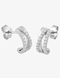 Demi-créoles argent 925 ‰ rhodié croisées avec oxydes de zirconium SO OR